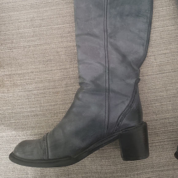 Chloe Steel Gray Mid Calf Leather Riding Boots - Picture 6 of 13